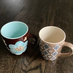 Floral Brown and Cream Mugs Set